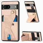 For Google Pixel 7A Carbon Fiber Wallet Flip Card Holder Phone Case(Khaki)