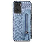 For OPPO A57 4G Carbon Fiber Flip Zipper Wallet Phone Case(Blue)