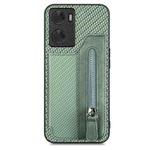 For OPPO A57 4G Carbon Fiber Flip Zipper Wallet Phone Case(Green)