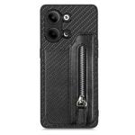 For OPPO Reno9 Carbon Fiber Flip Zipper Wallet Phone Case(Black)