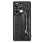 For OPPO Reno9 Pro+ Carbon Fiber Flip Zipper Wallet Phone Case(Black)