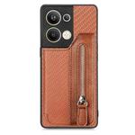 OPPO Reno9 Pro+ Carbon Fiber Flip Zipper Wallet Phone Case(Brown)