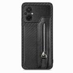 For Xiaomi Poco M5 4G Carbon Fiber Flip Zipper Wallet Phone Case(Black)