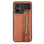 For Xiaomi Poco M5 4G Carbon Fiber Flip Zipper Wallet Phone Case(Brown)