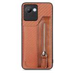 For Realme C30 Carbon Fiber Flip Zipper Wallet Phone Case(Brown)