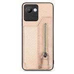 For Realme C30 Carbon Fiber Flip Zipper Wallet Phone Case(Khaki)