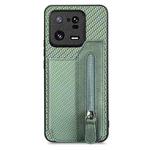 For Xiaomi 13 Pro Carbon Fiber Flip Zipper Wallet Phone Case(Green)