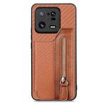 For Xiaomi 13 Pro Carbon Fiber Flip Zipper Wallet Phone Case(Brown)