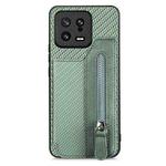 For Xiaomi 13 Carbon Fiber Flip Zipper Wallet Phone Case(Green)