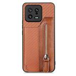 For Xiaomi 13 Carbon Fiber Flip Zipper Wallet Phone Case(Brown)