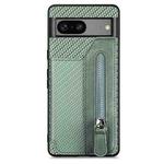 For Google Pixel 7A Carbon Fiber Flip Zipper Wallet Phone Case(Green)