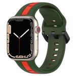 Two-Color Loop Buckle Silicone Watch Band For Apple Watch Series 8&7 45mm / SE 2&6&SE&5&4 44mm / 3&2&1 42mm(Army Green+Red)