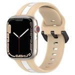 Two-Color Loop Buckle Silicone Watch Band For Apple Watch Series 8&7 45mm / SE 2&6&SE&5&4 44mm / 3&2&1 42mm(Khaki + White)