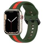 Two-Color Loop Buckle Silicone Watch Band For Apple Watch Series 8&7 41mm / SE 2&6&SE&5&4 40mm / 3&2&1 38mm(Army Green+Red)