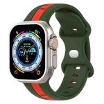 Butterfly Buckle Two-Color Silicone Watch Band For Apple Watch Ultra 49mm(Army Green+Red)