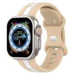 Butterfly Buckle Two-Color Silicone Watch Band For Apple Watch Ultra 49mm(Khaki + White)