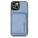 For iPhone 13 Carbon Fiber Leather Card Magsafe Magnetic Phone Case(Blue)