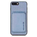 For iPhone 7 Plus / 8 Plus Carbon Fiber Leather Card Magsafe Magnetic Phone Case(Blue)