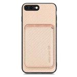 For iPhone 7 Plus / 8 Plus Carbon Fiber Leather Card Magsafe Magnetic Phone Case(Khaki)