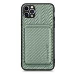 For iPhone 11 Carbon Fiber Leather Card Magsafe Magnetic Phone Case(Green)