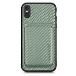 For iPhone X / XS Carbon Fiber Leather Card Magsafe Magnetic Phone Case(Green)