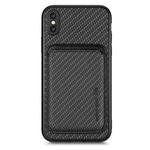 For iPhone XS Max Carbon Fiber Leather Card Magsafe Magnetic Phone Case(Black)