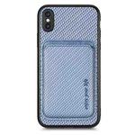 For iPhone XS Max Carbon Fiber Leather Card Magsafe Magnetic Phone Case(Blue)