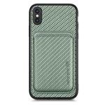 For iPhone XS Max Carbon Fiber Leather Card Magsafe Magnetic Phone Case(Green)