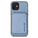 For iPhone 11 Pro Max Carbon Fiber Leather Card Magsafe Magnetic Phone Case(Blue)