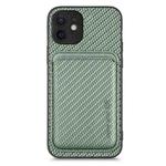 For iPhone 11 Pro Max Carbon Fiber Leather Card Magsafe Magnetic Phone Case(Green)
