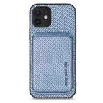 For iPhone 12 mini Carbon Fiber Leather Card Magsafe Magnetic Phone Case(Blue)