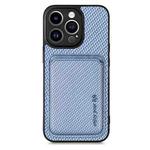 For iPhone 13 Pro Max Carbon Fiber Leather Card Magsafe Magnetic Phone Case(Blue)