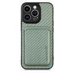 For iPhone 13 Pro Max Carbon Fiber Leather Card Magsafe Magnetic Phone Case(Green)