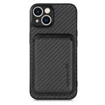 For iPhone 14 Carbon Fiber Leather Card Magsafe Magnetic Phone Case(Black)