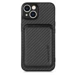 For iPhone 14 Plus Carbon Fiber Leather Card Magsafe Magnetic Phone Case(Black)