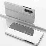 For Samsung Galaxy A34 5G Plated Mirror Horizontal Flip Leather Phone Case with Holder(Silver)