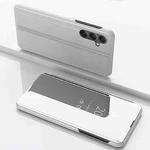 For Samsung Galaxy A04 / M13 5G Plated Mirror Horizontal Flip Leather Phone Case with Holder(Silver)