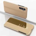 For Samsung Galaxy A04 / M13 5G Plated Mirror Horizontal Flip Leather Phone Case with Holder(Gold)