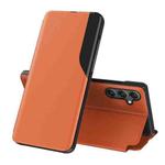 For Samsung Galaxy A04 / M13 5G Side Display Adsorption Leather Phone Case(Orange)