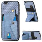 For iPhone 6 / 6s Carbon Fiber Wallet Flip Card K-shaped Holder Phone Case(Blue)