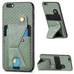 For iPhone 6 Plus / 6s Plus Carbon Fiber Wallet Flip Card K-shaped Holder Phone Case(Green)