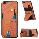 For iPhone 6 Plus / 6s Plus Carbon Fiber Wallet Flip Card K-shaped Holder Phone Case(Brown)