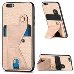 For iPhone 6 Plus / 6s Plus Carbon Fiber Wallet Flip Card K-shaped Holder Phone Case(Khaki)