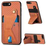 For iPhone 7 Plus / 8 Plus Carbon Fiber Wallet Flip Card K-shaped Holder Phone Case(Brown)