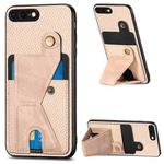 For iPhone 7 Plus / 8 Plus Carbon Fiber Wallet Flip Card K-shaped Holder Phone Case(Khaki)