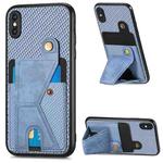 For iPhone X / XS Carbon Fiber Wallet Flip Card K-shaped Holder Phone Case(Blue)
