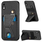 For iPhone XR Carbon Fiber Wallet Flip Card K-shaped Holder Phone Case(Black)