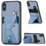 For iPhone XS Max Carbon Fiber Wallet Flip Card K-shaped Holder Phone Case(Blue)