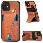 For iPhone 11 Carbon Fiber Wallet Flip Card K-shaped Holder Phone Case(Brown)