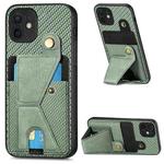 For iPhone 11 Pro Max Carbon Fiber Wallet Flip Card K-shaped Holder Phone Case(Green)
